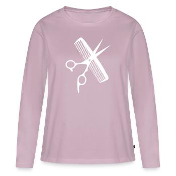 Coiffe ciseaux peigne coiffure coiffure coiffeur - T-shirt manches longues Premium bio Femme - rose poudré - Devant - Julia (174cm)