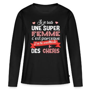 Femme chéri. Cadeau saint-valentin. Copine copain - T-shirt manches longues Premium bio Femme - noir - Devant - Julia (174cm)