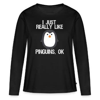J'aime vraiment les pingouins. D'accord - T-shirt manches longues Premium bio Femme - noir - Devant - Julia (174cm)