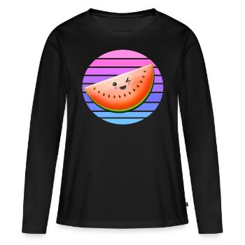 Clin d’oeil melon au coucher du soleil - T-shirt manches longues Premium bio Femme - noir - Devant - Julia (174cm)
