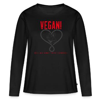 Vegan parce que je n'aime pas la violence Porcinet - T-shirt manches longues Premium bio Femme - noir - Devant - Julia (174cm)