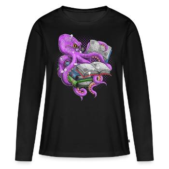 Lire La bibliothèque poulpe - T-shirt manches longues Premium bio Femme - noir - Devant - Julia (174cm)
