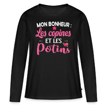 Amie femme. Cadeau amitié pote. Copine girly - T-shirt manches longues Premium bio Femme - noir - Devant - Julia (174cm)