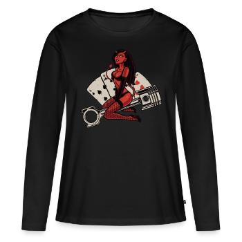Diables chauds 666 chevauche sur le piston - T-shirt manches longues Premium bio Femme - noir - Devant - Julia (174cm)