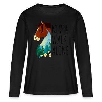 Never Walk Alone - Reitverein Pferde Spruch - Frauen Premium Bio Langarmshirt - Schwarz - Vorne - Julia (174cm)