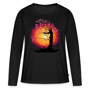 Arbre Cerisier Fleur Fantaisie Fleur de Cerisier Asie Japon - T-shirt manches longues Premium bio Femme - noir - Devant - Julia (174cm)