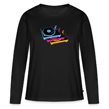 retro vintge oldschool vinyle plaques turntables - T-shirt manches longues Premium bio Femme - noir - Devant - Julia (174cm)