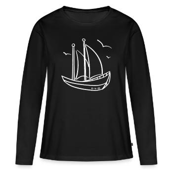 bateau à voile croquis - T-shirt manches longues Premium bio Femme - noir - Devant - Julia (174cm)