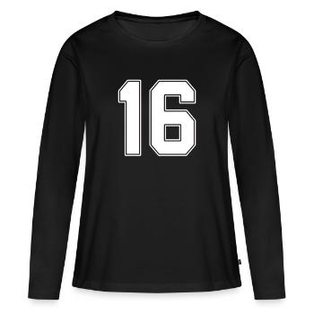 16 ans numéro maillot 16 - T-shirt manches longues Premium bio Femme - noir - Devant - Julia (174cm)