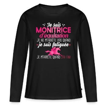 Monitrice d'équitation métier cheval chevaux - T-shirt manches longues Premium bio Femme - noir - Devant - Julia (174cm)