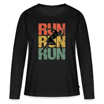 Run Run Run Vintage Running Guy - T-shirt manches longues Premium bio Femme - noir - Devant - Julia (174cm)