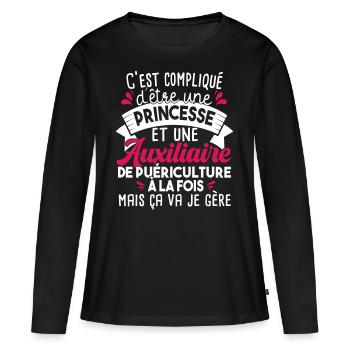 Auxiliaire Puériculture Puéricultrice Métier Noël - T-shirt manches longues Premium bio Femme - noir - Devant - Julia (174cm)