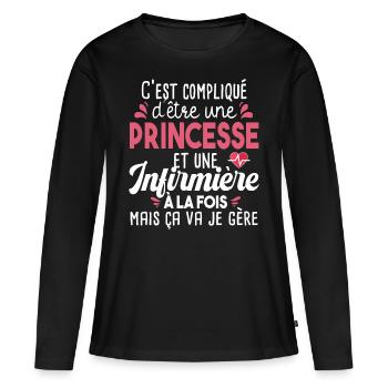 Infirmière Princesse Hôpital Soignante - T-shirt manches longues Premium bio Femme - noir - Devant - Julia (174cm)