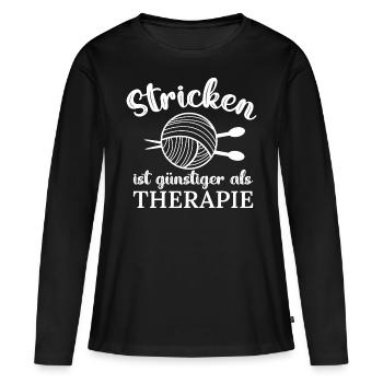 Stricken ist günstiger als Therapie Design - Frauen Premium Bio Langarmshirt - Schwarz - Vorne - Julia (174cm)