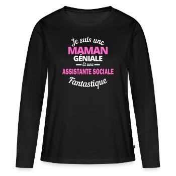 Je suis Maman géniale Et une assistante sociale - T-shirt manches longues Premium bio Femme - noir - Devant - Julia (174cm)