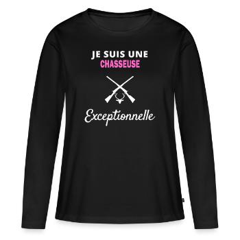 je suis un Exceptionnelle chasseuse - T-shirt manches longues Premium bio Femme - noir - Devant - Julia (174cm)