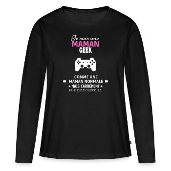 Je suis une maman Geek - T-shirt manches longues Premium bio Femme - noir - Devant - Julia (174cm)