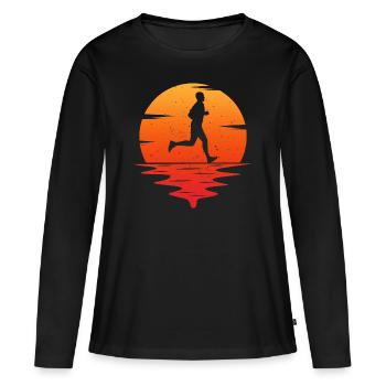 retro vintage t-shirt run running shirt runner - T-shirt manches longues Premium bio Femme - noir - Devant - Julia (174cm)