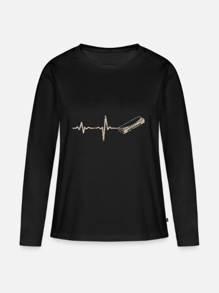 Geschenk Heartbeat Mundharmonika - Frauen Premium Bio Langarmshirt - Schwarz