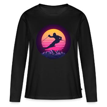 Ski Skiurlaub Oldschool - Frauen Premium Bio Langarmshirt - Schwarz - Vorne - Julia (174cm)