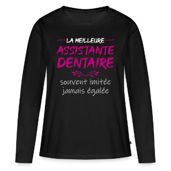assistante dentaire | cadeau original femme - T-shirt manches longues Premium bio Femme - noir - Devant - Julia (174cm)