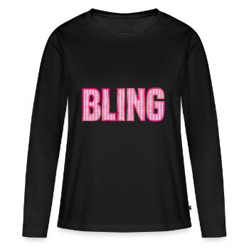 BLING bijoux en strass rose brillant - T-shirt manches longues Premium bio Femme - noir - Devant - Julia (174cm)