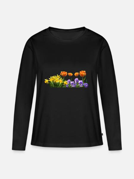 daffodils roses rosen blumen flowers tulips tulpen - Frauen Premium Bio Langarmshirt - Schwarz