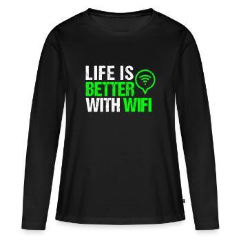 Wlan Wifi Informatiker Programmierer Geek Geschenk - Frauen Premium Bio Langarmshirt - Schwarz - Vorne - Julia (174cm)