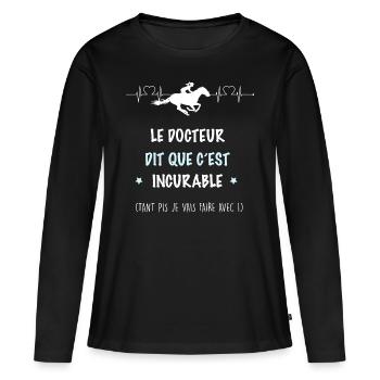 Cheval et guérison humour - T-shirt manches longues Premium bio Femme - noir - Devant - Julia (174cm)