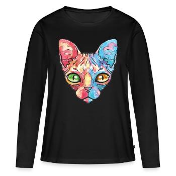 Ägyptische Mau Farbenfroh - Frauen Premium Bio Langarmshirt - Schwarz - Vorne - Julia (174cm)