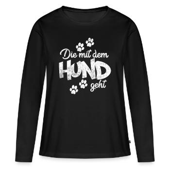 Die mit dem Hund geht - Frauen Premium Bio Langarmshirt - Schwarz - Vorne - Julia (174cm)