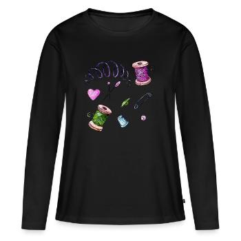Sewing needle and thread thimble yarn pin - Women's Premium Organic Long Sleeve Shirt - black - Front - Julia (174cm)