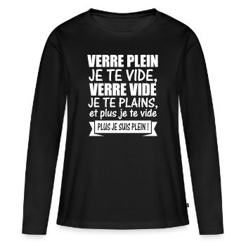 VERRE PLEIN JE TE VIDE VERRE VIDE JE TE PLAINS - T-shirt manches longues Premium bio Femme - noir - Devant - Julia (174cm)