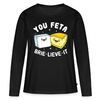 Fromage Feta fromage - T-shirt manches longues Premium bio Femme - noir - Devant - Julia (174cm)