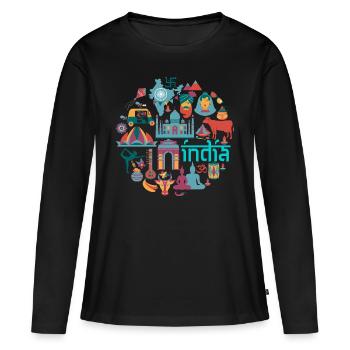 Indien - Frauen Premium Bio Langarmshirt - Schwarz - Vorne - Julia (174cm)