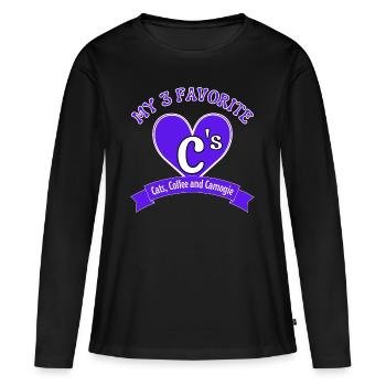 Meine 3 Lieblings-C's. Katzen, Kaffee und Camogie - Frauen Premium Bio Langarmshirt - Schwarz - Vorne - Julia (174cm)