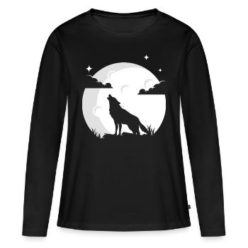 Wolf Mond Wolfsrudel Wolf Wölfe - Frauen Premium Bio Langarmshirt - Schwarz - Vorne - Julia (174cm)