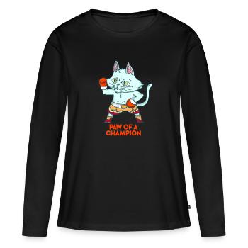 Boxer de gueule de chat - T-shirt manches longues Premium bio Femme - noir - Devant - Julia (174cm)