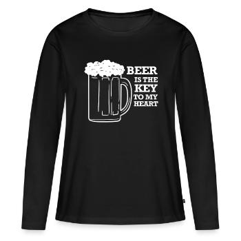 Beer Key Pils coeur bière amour idée cadeau - T-shirt manches longues Premium bio Femme - noir - Devant - Julia (174cm)