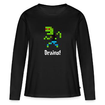 8-Bit Zombie (Brains!) - Frauen Premium Bio Langarmshirt - Schwarz - Vorne - Julia (174cm)