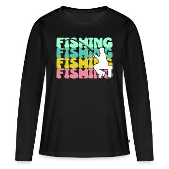 Angeln Angler Fischerei Fischer - Frauen Premium Bio Langarmshirt - Schwarz - Vorne - Julia (174cm)