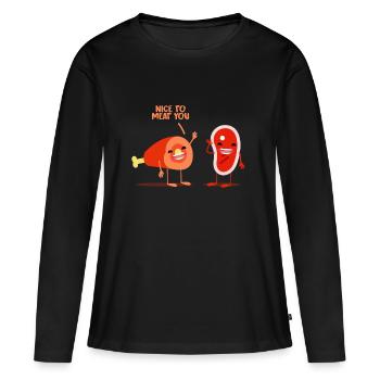 Metzger Fleisch Steak witzig Geschenk Geschenkidee - Frauen Premium Bio Langarmshirt - Schwarz - Vorne - Julia (174cm)
