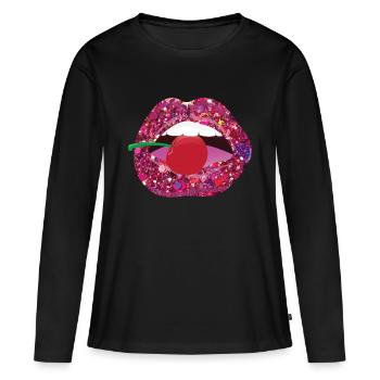Embrasse-moi sur la cerise - T-shirt manches longues Premium bio Femme - noir - Devant - Julia (174cm)