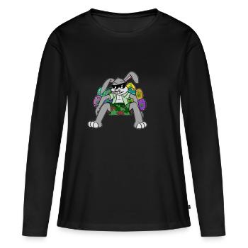 Kiffender lapin de Pâques, cadeau Pâques mauvaise herbe - T-shirt manches longues Premium bio Femme - noir - Devant - Julia (174cm)