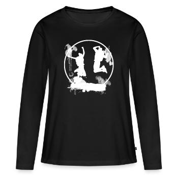 Sauter de joie - Joie de vivre blanc - T-shirt manches longues Premium bio Femme - noir - Devant - Julia (174cm)