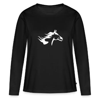 Pferdekopf - Frauen Premium Bio Langarmshirt - Schwarz - Vorne - Julia (174cm)