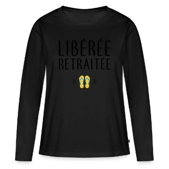 Libérée retraitée - T-shirt manches longues Premium bio Femme - noir - Devant - Julia (174cm)