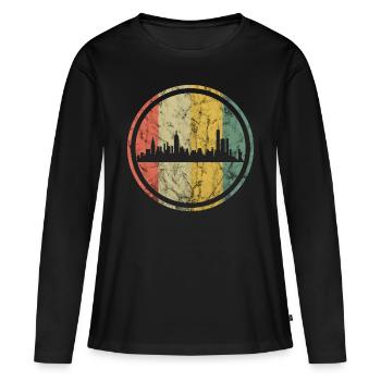 NYC retro skyline - Frauen Premium Bio Langarmshirt - Schwarz - Vorne - Julia (174cm)