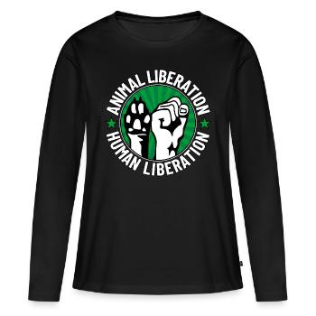 Libération animale - Libération humaine - T-shirt manches longues Premium bio Femme - noir - Devant - Julia (174cm)