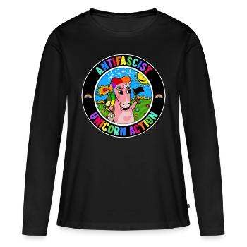 Antifascist Unicorn Action - Frauen Premium Bio Langarmshirt - Schwarz - Vorne - Julia (174cm)